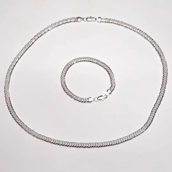 Genuine 925 Sterling Silver Necklace Bracelet Set Bundle Thick Chain Link Gift